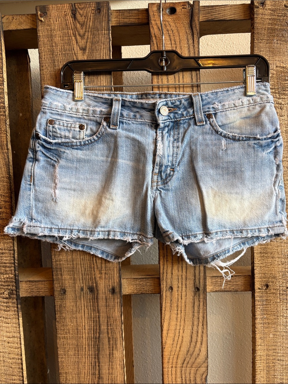BKE Light Blue Distressed Frayed Hem Denim Shorts